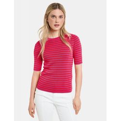 Taifun Short sleeve jumper with stripes  - red (06523)