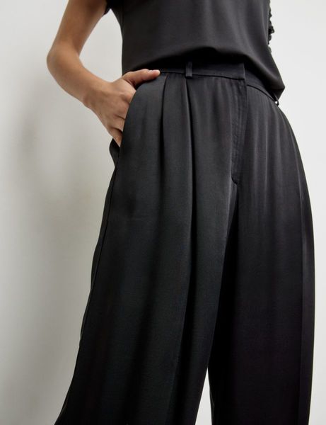 Taifun Palazzo wide-leg satin trousers - black (01100)