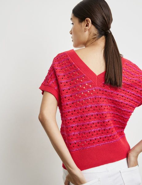 Taifun  Short sleeve jumper in an airy cotton knit - red (06523)