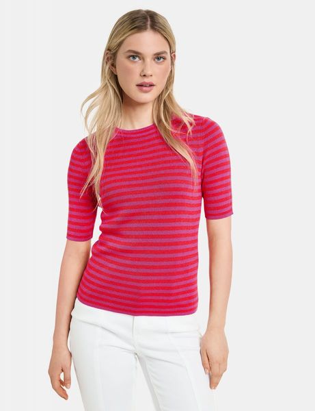 Taifun Short sleeve jumper with stripes  - red (06523)