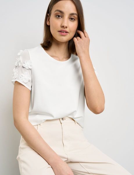 Taifun Top with floral detail - beige/white (09700)