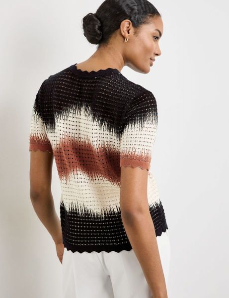 Taifun Short sleeve jumper in an airy openwork knit  - brown (01102)