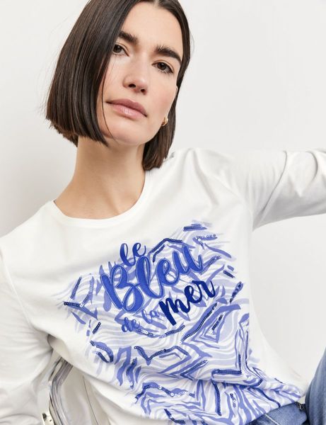 Gerry Weber Edition 3/4-sleeve T-shirt with front print and wording - white/blue (99700)