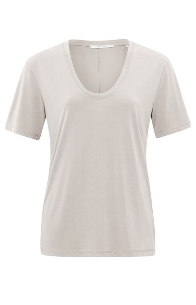 Yaya T-shirt with rounded V-neck - beige (44002)