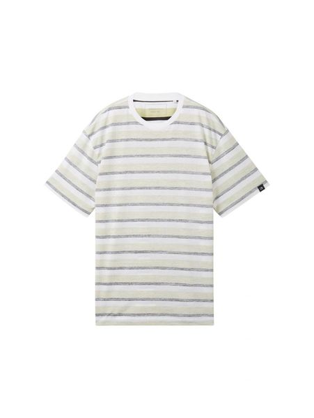 Tom Tailor Denim Lässiges T-Shirt mit Streifen - weiß/grün/grau (34980)