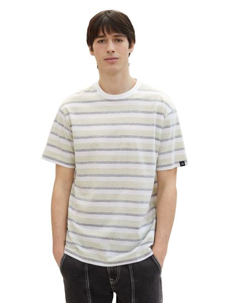 Tom Tailor Denim Lässiges T-Shirt mit Streifen - weiß/grün/grau (34980)