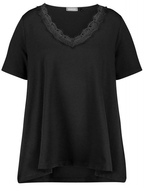 Samoon T-Shirt mit Spitzendetail - schwarz (01100)