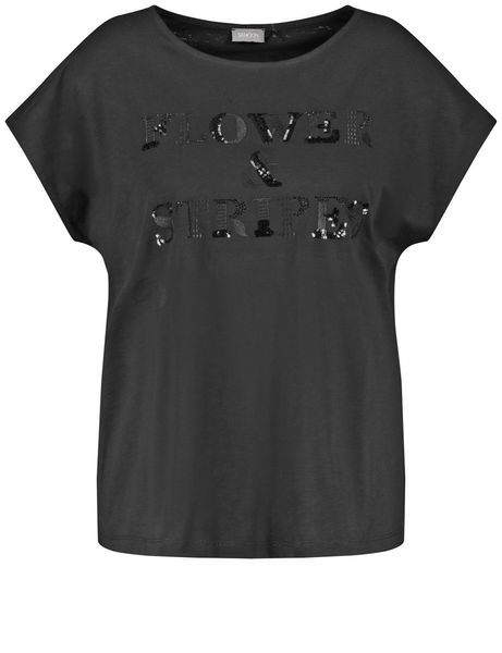 Samoon T-Shirt mit verziertem Wording - schwarz (01102)