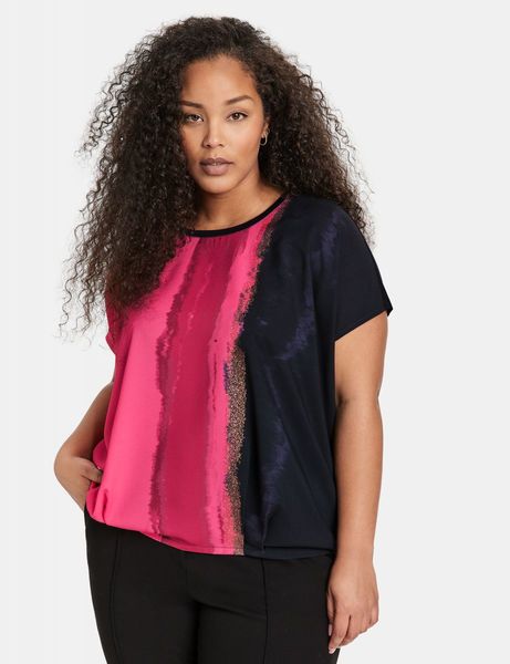 Samoon Blouse top in a mix of materials - pink (03442)