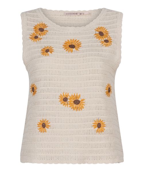 Esqualo Top mit Blumenstickerei - beige (NATURAL)