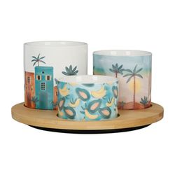 SEMA Design Set de bols avec plateau (Ø20.5cm) - brun/cyan/jaune (00)