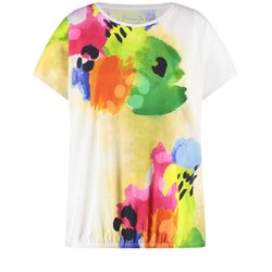 Samoon T-Shirt mit gerafftem Saum - beige/weiß (09602)