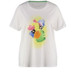Samoon T-shirt with front print - beige/white (09602)