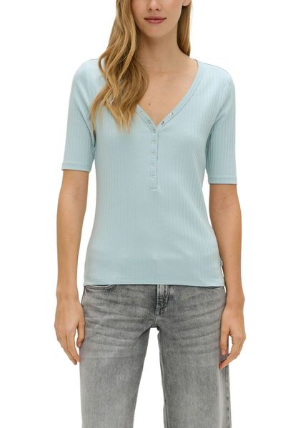 Q/S designed by T-shirt with ribbed structure  - green/blue (6103)