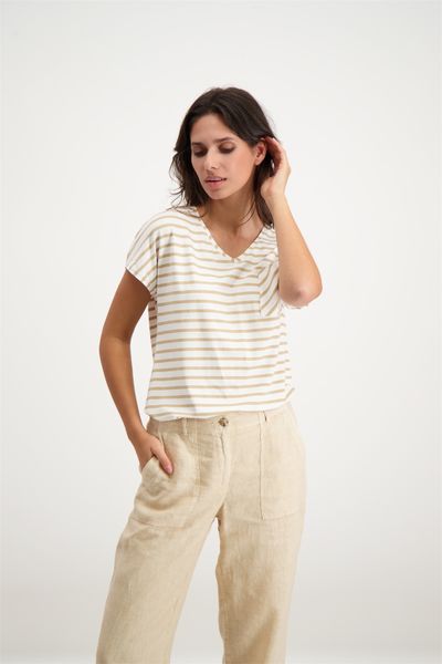 Signe nature T-shirt with stripes - white/beige (2)