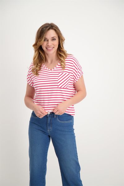 Signe nature T-shirt with stripes - white/red (24)