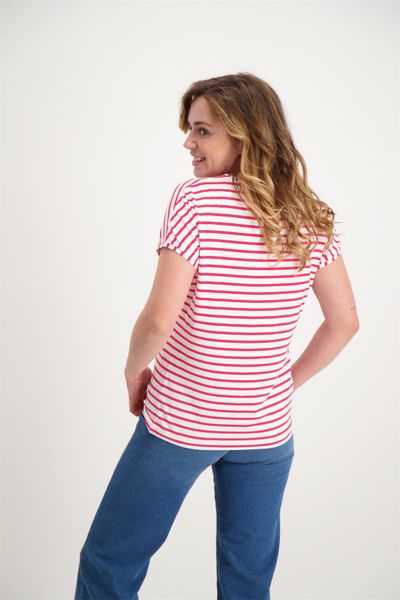 Signe nature T-shirt with stripes - white/red (24)