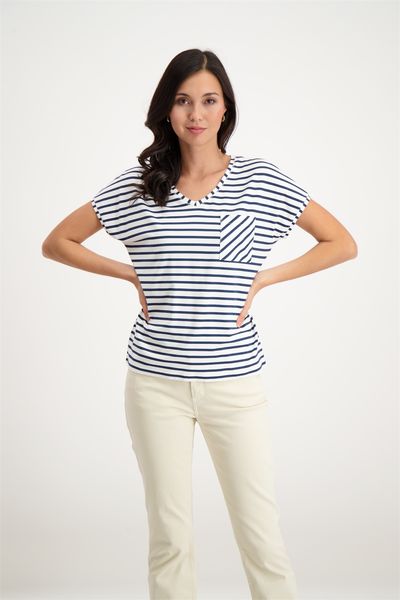 Signe nature T-shirt with stripes - white/blue (96)