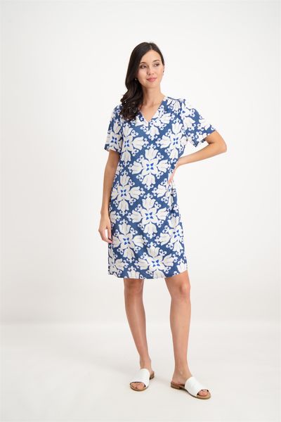 Signe nature Kleid mit Allover-Muster - weiß/blau (96)