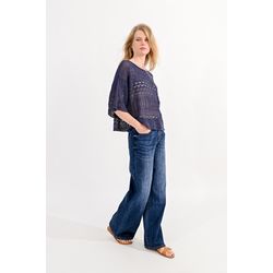 Molly Bracken Wide pointelle knit sweater - blue (NAVY BLUE)