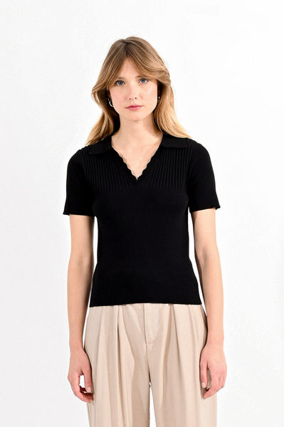 Molly Bracken Ribbed polo collar sweater - black (BLACK)