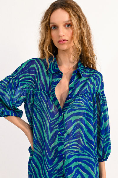 Molly Bracken Blouse with all-over pattern - green/blue (ROYAL BLUE CABANA)