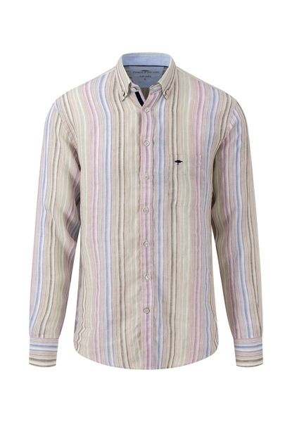 Fynch Hatton Linen shirt with striped pattern - pink/green/blue (715)