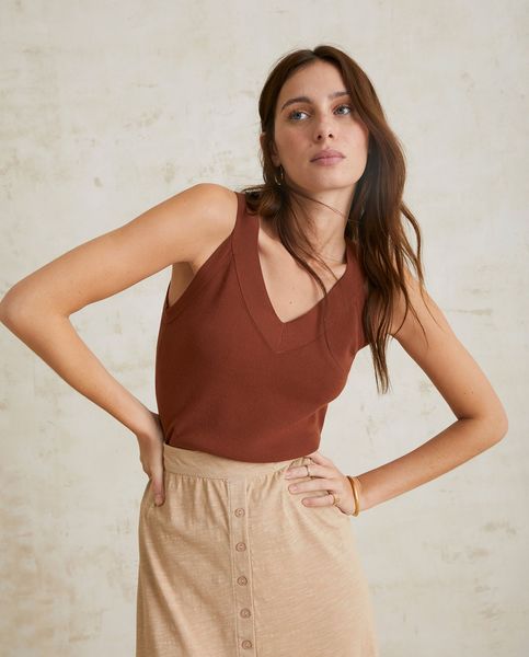 Yerse V-neck knit top - brown (13)
