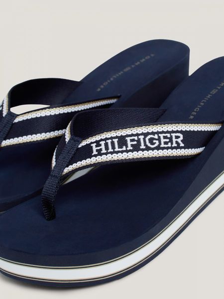 Tommy Hilfiger Sandales de plage compensées à bride et logo - bleu (DW6)