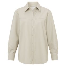 Yaya Imitation leather blouse with collar - beige (44501)