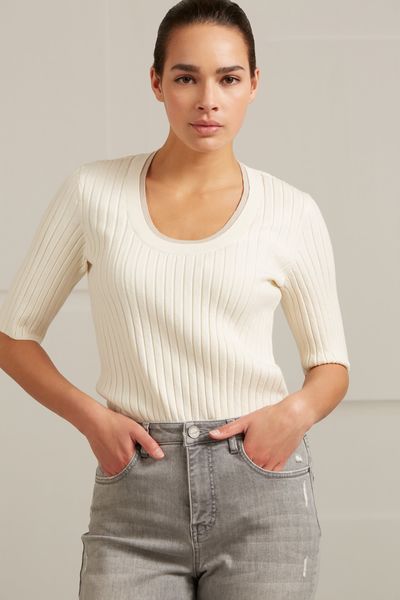 Yaya Fitted half sleeve sweater beige 99286 S