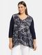 Samoon 3/4-sleeve top with fabric panelling - blue (08102)