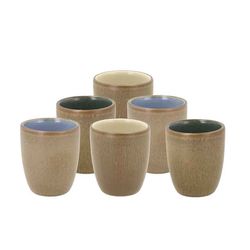 Bitz Espresso cups - 6 pieces - black/brown/blue/beige (wood)