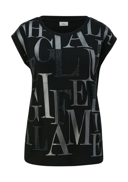 s.Oliver Black Label T-Shirt mit glänzendem Folienprint  - schwarz (99D6)