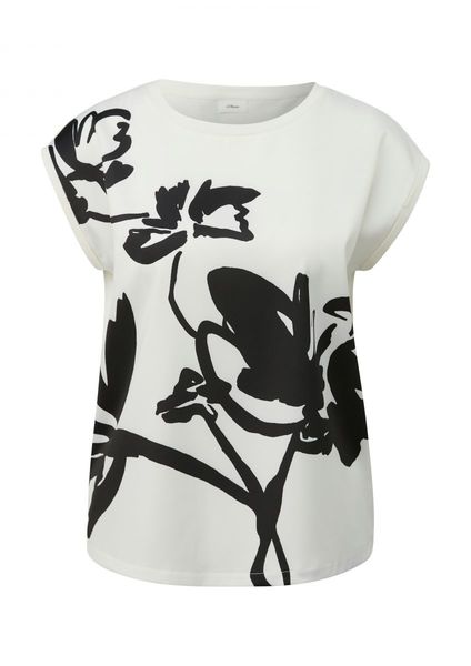 s.Oliver Black Label T-shirt in a mix of materials  - white (02D2)