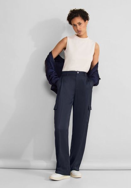 Street One Casual fit satin trousers - blue (11238)