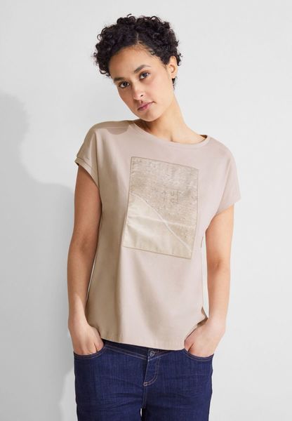 Street One T-shirt with print patch - beige (35437)