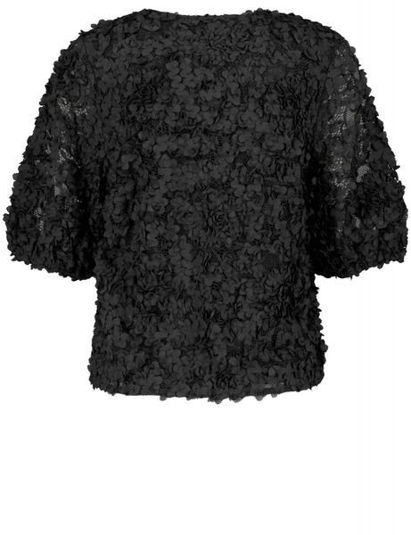Taifun Lace shirt with flower decoration - black (01100)