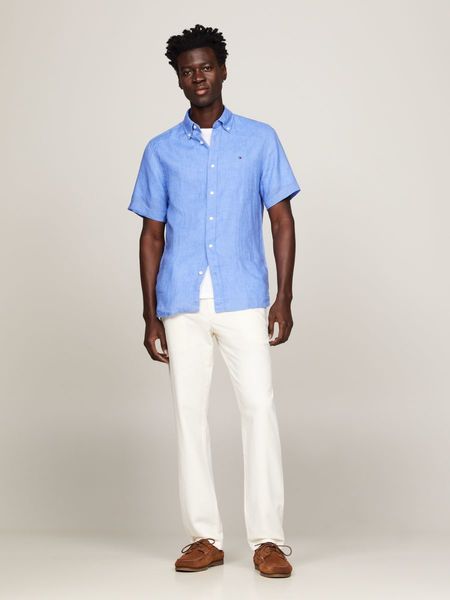 Tommy Hilfiger Regular fit: short-sleeved linen shirt - blue (C30)