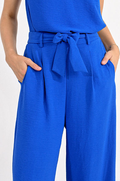 Molly Bracken Wide-leg pants with tie - blue (COBALT BLUE)