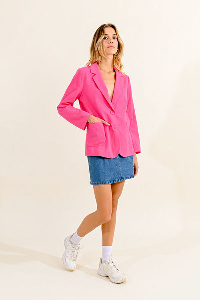Molly Bracken Wrinkled-effect cotton blazer - pink (FUSHIA)