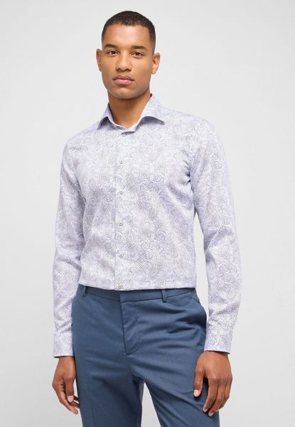 Eterna Twill shirt long sleeve - blue/beige (28)