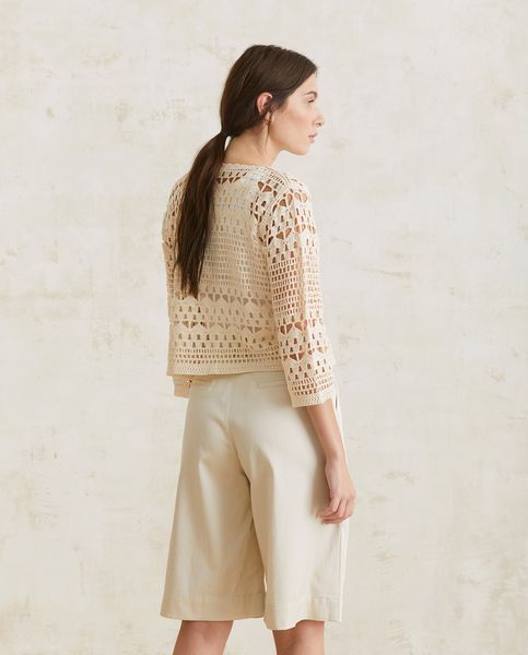 Yerse Cotton crochet cardigan - beige (2)