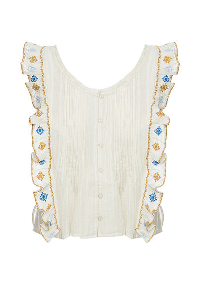 BSB Boho style blouse - white/blue/beige (NATURAL )