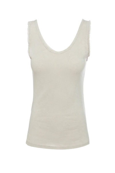 BSB Ribbed sleeveless blouse with fringes - beige (NATURAL )
