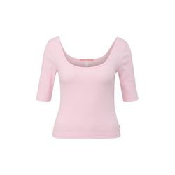 Q/S designed by Ribbed shirt with a deep round neckline  - pink (4103)
