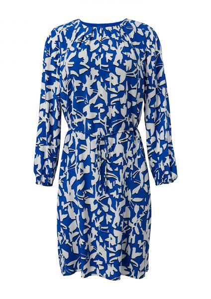comma CI Patterned midi dress with pleated neckline - blue (56A0)