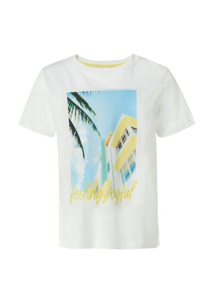 comma CI T-Shirt en coton avec imprimé sur le devant - blanc (01E9)