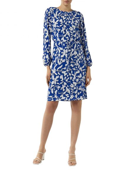 comma Patterned midi dress with pleated neckline - blue (56A0)