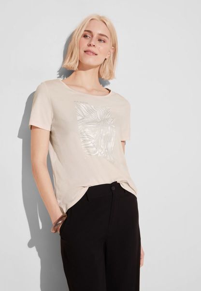 Street One T-shirt with foil print - beige (35437)
